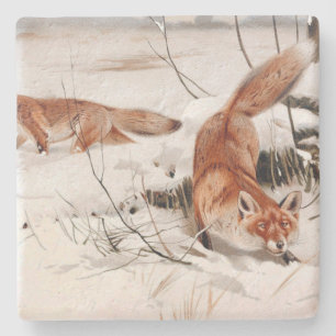 Rotfuchs im Winterschnee (von Wilhelm Kuhnert) Steinuntersetzer