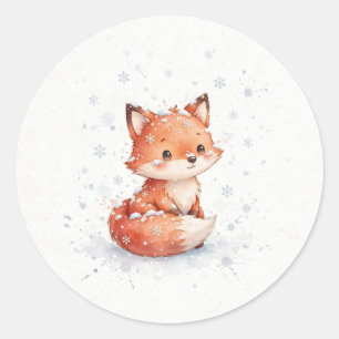 Rotfuchs in fallendem Schnee Weihnachten Runder Aufkleber