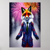 Rotfuchs in Uniform und Feuerwerk | AI Art Poster (Vorne)