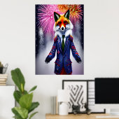 Rotfuchs in Uniform und Feuerwerk | AI Art Poster (Heimbüro)