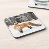 Rotfuchs in weißem Schnee Getränkeuntersetzer (Linke Seite)