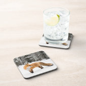 Rotfuchs in weißem Schnee Getränkeuntersetzer (Rechte Seite)