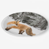 Rotfuchs in weißem Schnee Pappteller (Schrägansicht)