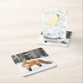 Rotfuchs in weißem Schnee Rechteckiger Pappuntersetzer (Vor Ort)