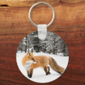 Rotfuchs in weißem Schnee Schlüsselanhänger (Vorderseite)