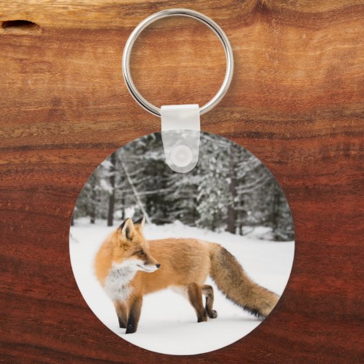 Rotfuchs in weißem Schnee Schlüsselanhänger (Vorderseite)