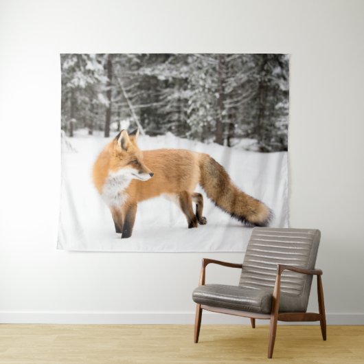 Rotfuchs in weißem Schnee Wandteppich (Beispiel (Horizontal))