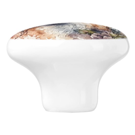 Rotfuchs in Wildblumen Keramikknauf (Seitenansicht)