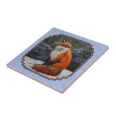 Rotfuchs in Winterschnee Blau Fliese (Seite)