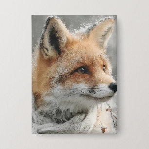 Rotfuchs mit gestricktem Schal in einem schneereic Button