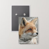 Rotfuchs mit gestricktem Schal in einem schneereic Button (Vorderseite/Rückseite)