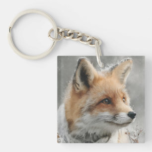 Rotfuchs mit gestricktem Schal in einem schneereic Schlüsselanhänger