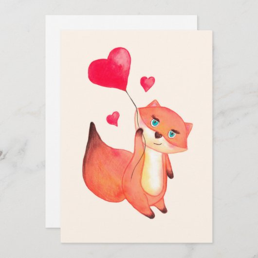 Rotfuchs mit Herz Feiertagskarte (Vorne/Hinten)