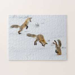 Rotfuchs mit Kopf im Schnee Puzzle