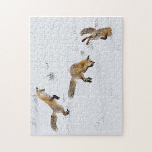 Rotfuchs mit Kopf im Schnee Puzzle (Vertikal)