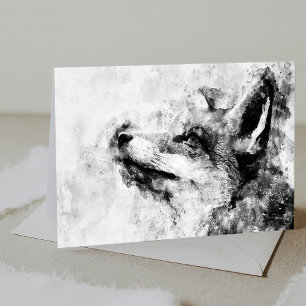 Rotfuchs Schwarz und Weiß Aquarell 01 Dankeskarte