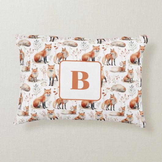 Rotfuchs-süße Tier-Kinderzimmer-Monogramm Dekokissen (Rückseite)