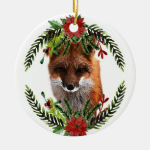 Rotfuchs-Weihnachts-Wildtier-Ornament, 2-seitig Keramikornament