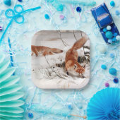 Rotfüchse im Schnee im Winter (von Wilhelm Kuhnert Pappteller (Party)