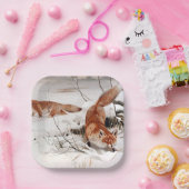 Rotfüchse im Schnee im Winter (von Wilhelm Kuhnert Pappteller (Party)