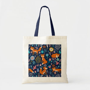 Rotfüchse und farbige Blume Muster Tragetasche