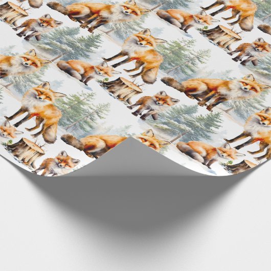 Rotfuchsfamilie im Wald Geschenkpapier (Ecke)