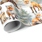Rotfuchsfamilie im Wald Geschenkpapier (Rolleneckpunkt)