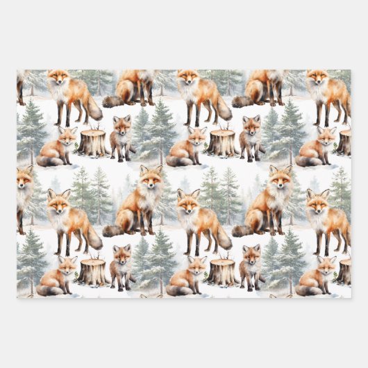 Rotfuchsfamilie im Wald Geschenkpapier Set (Vorderseite)