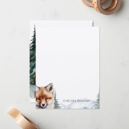 Rotfuchsgräber in einem Wald Wasserfarbe Mitteilungskarte (Vorderseite/Rückseite Beispiel)
