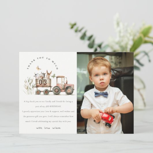 Rotfüßer Reiter Kinder Foto Geburtstag Dankeskarte (Stehend Vorderseite)