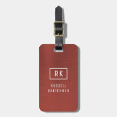 Rotgebürstetes Metall Modernes Monogramm Gepäckstü Gepäckanhänger (Vorderseite vertikal)
