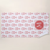 Rotgeburten an der Küste auf weißem Monogramm Strandtuch (Vorderseite)