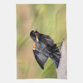 Rotgeflügelte singende Amsel Geschirrtuch (Vertikal)
