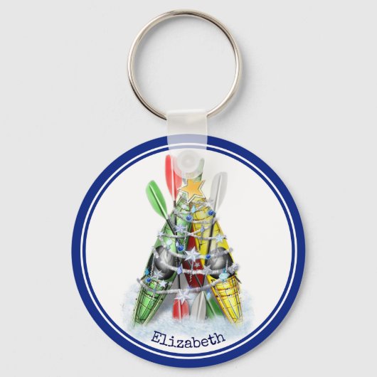 Rotgelb Kajak Weihnachtsbaum personalisiert Schlüsselanhänger (Vorderseite)