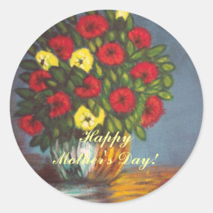 Rotgelbe Blüten, Vase Sticker am Muttertag