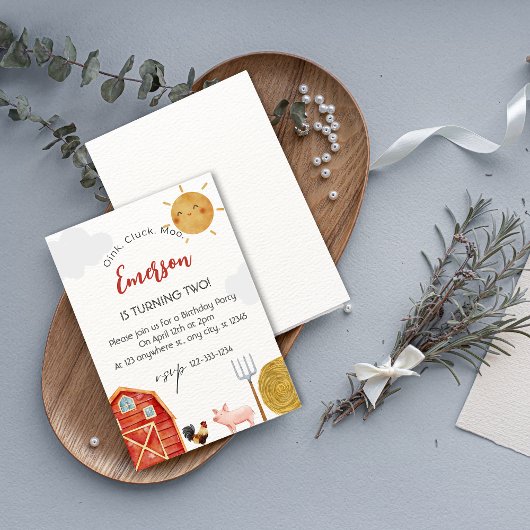 Rotgelbe Farm Wasserfarbener Niedliche Geburtstag Einladung