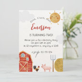 Rotgelbe Farm Wasserfarbener Niedliche Geburtstag Einladung (Stehend Vorderseite)