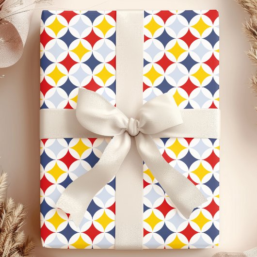 Rotgelbe Navy Geometric Diamond Pattern Geschenkpapier