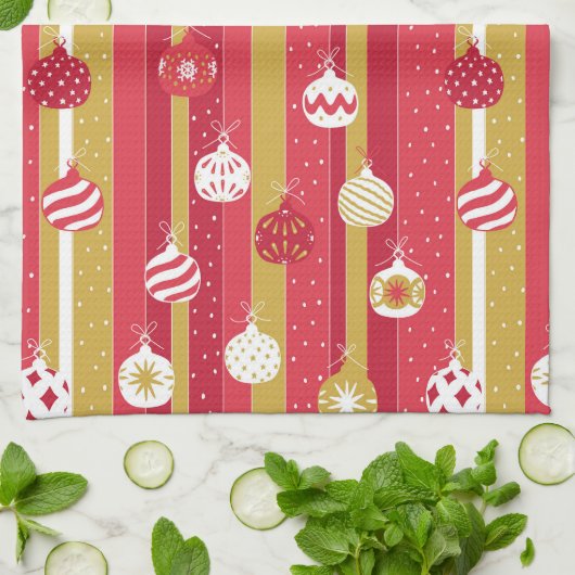 Rotgelbe Weihnachtsbaumschmuck Geschirrtuch (Gefaltet)