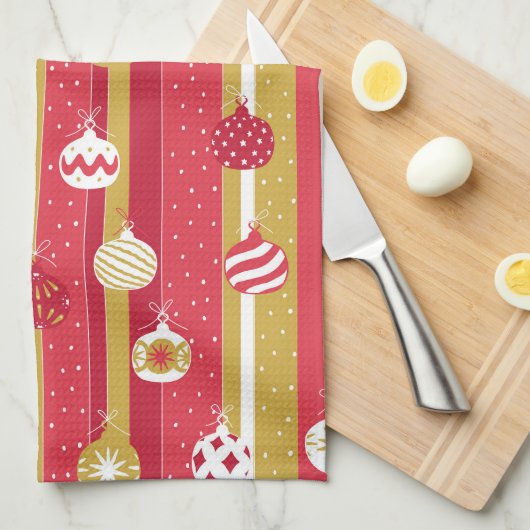 Rotgelbe Weihnachtsbaumschmuck Geschirrtuch (Viertel Falte)