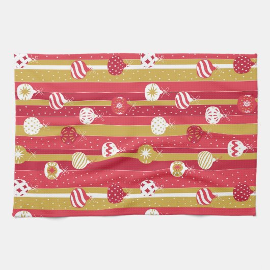 Rotgelbe Weihnachtsbaumschmuck Geschirrtuch (Horizontal)