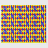 Rotgelbes blaues Harlequin Quatrefolie 3 Monogramm Geschenkpapier (Flach)