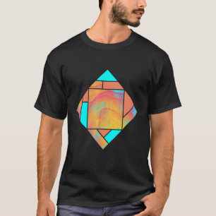 Rotgelbes Cyan-Rauch Modernes Geometrie-Muster T-Shirt