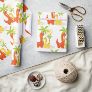 Rotgelbes Dinosaurier-Umschlagpapier für Geschenke Geschenkpapier