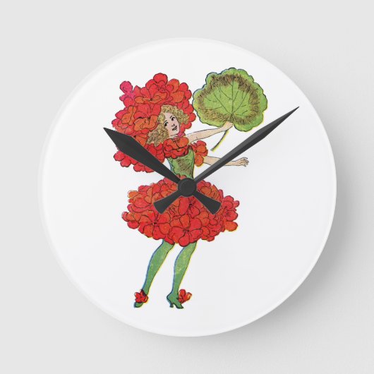 Rotgeranuhr-Blume Runde Wanduhr (Vorderseite)