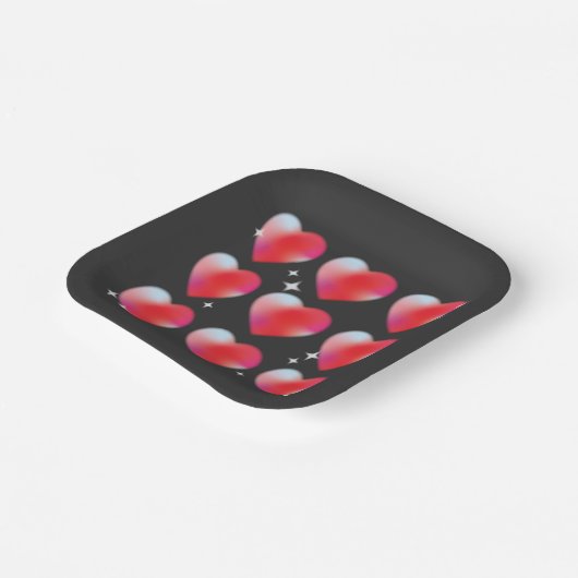 Rotglühende Herzen, Valentinstag Pappteller (Gewinkelt)