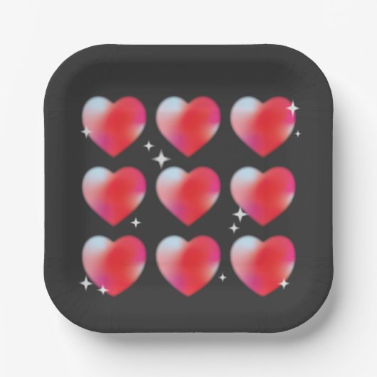 Rotglühende Herzen, Valentinstag Pappteller (Vorderseite)