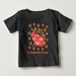 Rotgold 2023 Kaninchen Lunar Chinesisches Neujahr Baby T-shirt