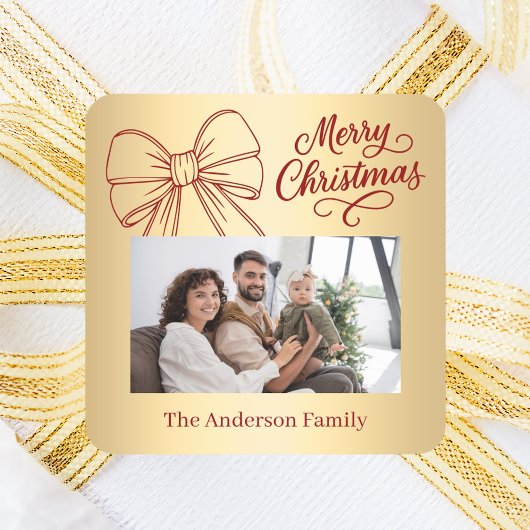 Rotgold-Bug Foto Weihnachten Quadratischer Aufkleber