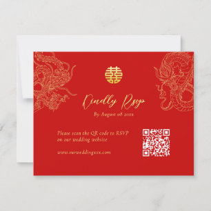 Rotgold chinesische Hochzeits-Drache-Phoenix-QR-Co RSVP Karte